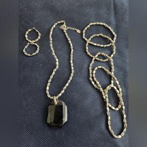 Cookie Lee, Set/5 Silver Metal Beaded Stretch Bracelets,Necklace,Earrings